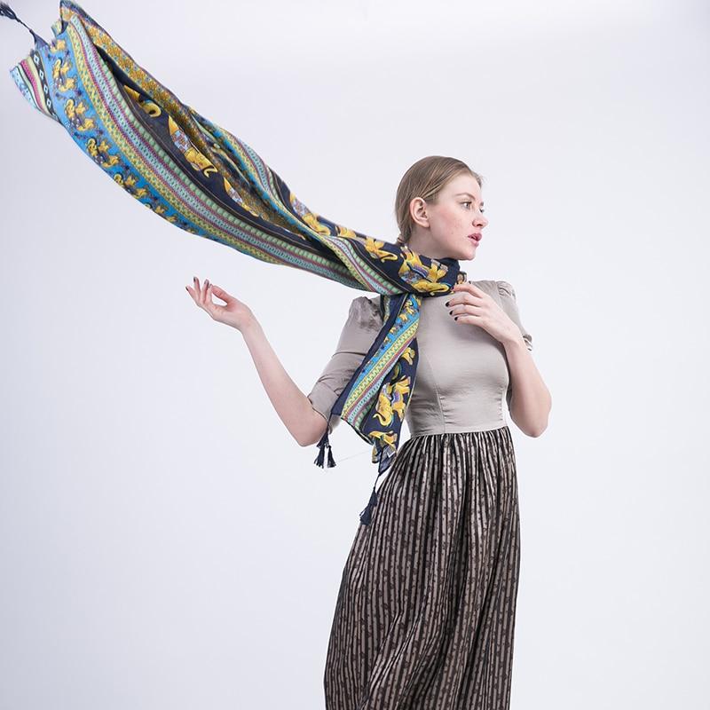 Écharpe Style Pashmina Motif Éléphant Pour Femme - Grande Écharpe Viscose Douce 180x70cm