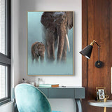 Tableau Elephant Mère et Enfant