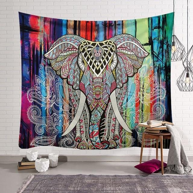 Tenture Murale Boho éléphant Mandala - 215x140cm - Coton 100% - Neuf - Décoration Hippie