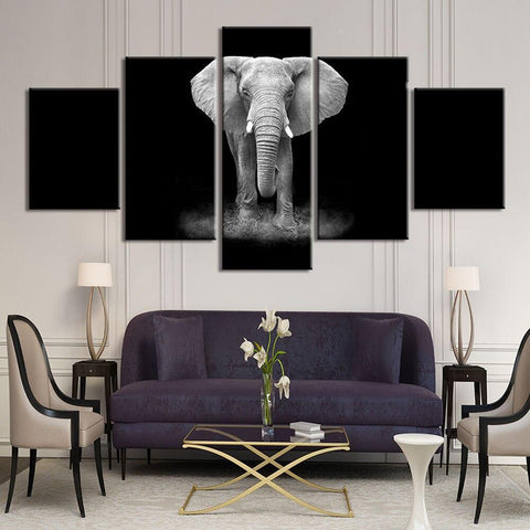 peinture Éléphant Noir et Blanc