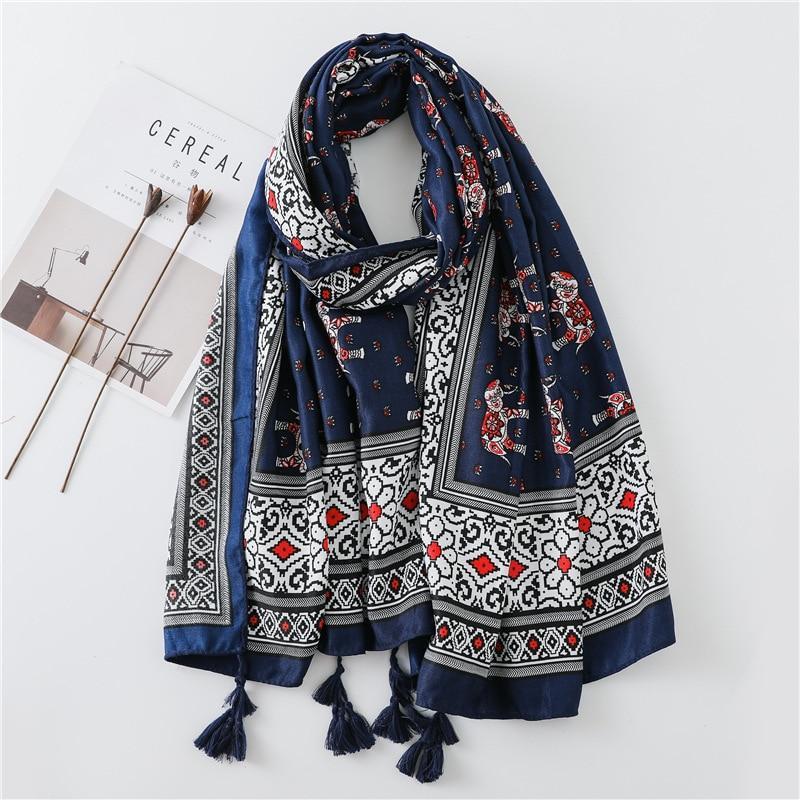 Écharpe Pashmina Motif éléphant – Viscose, 180x70 Cm, Pompons, Style Bohème Pour Femme - 6