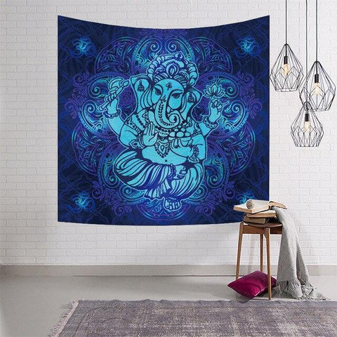Tenture Éléphant<br/> Bleue (Ganesh)