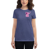 T-shirt Bleu Femme Éléphant Rose